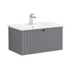 Vitra Root Groove 69368 Lavabo Dolabı, Tek Çekmeceli, 80 Cm, Mat Gri, Köşeli Lavabolu